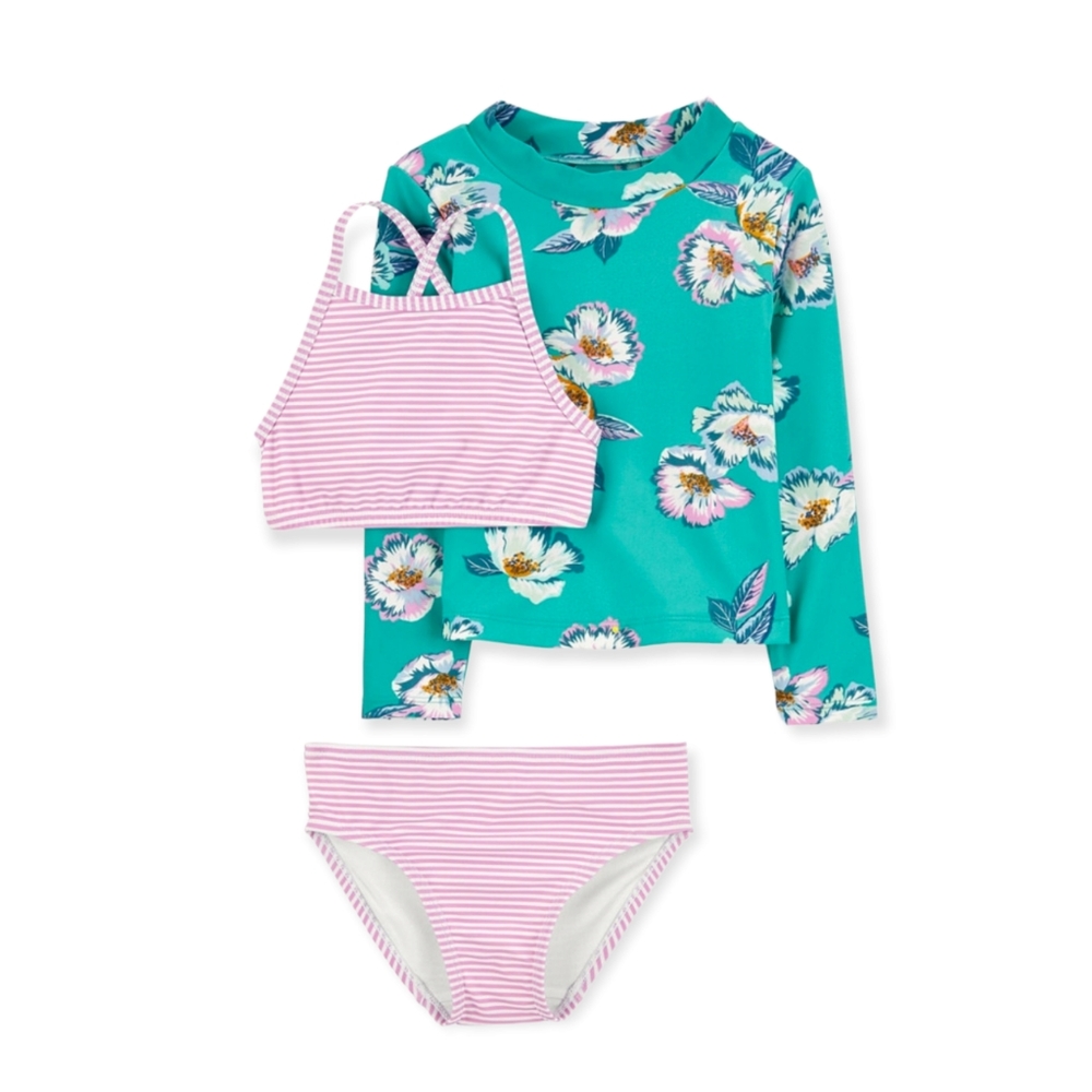 Carter's Baby Girls 3-Piece Rashguard, Top and Bottom Swimwear Set